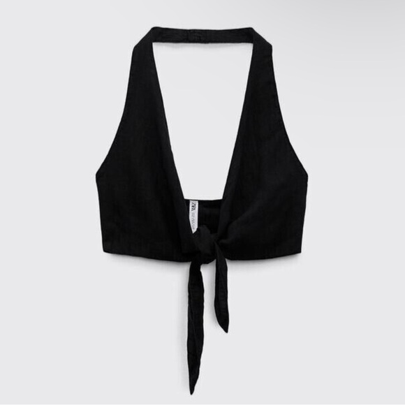 NWT Zara linen blend tie front halter top - Picture 4 of 6